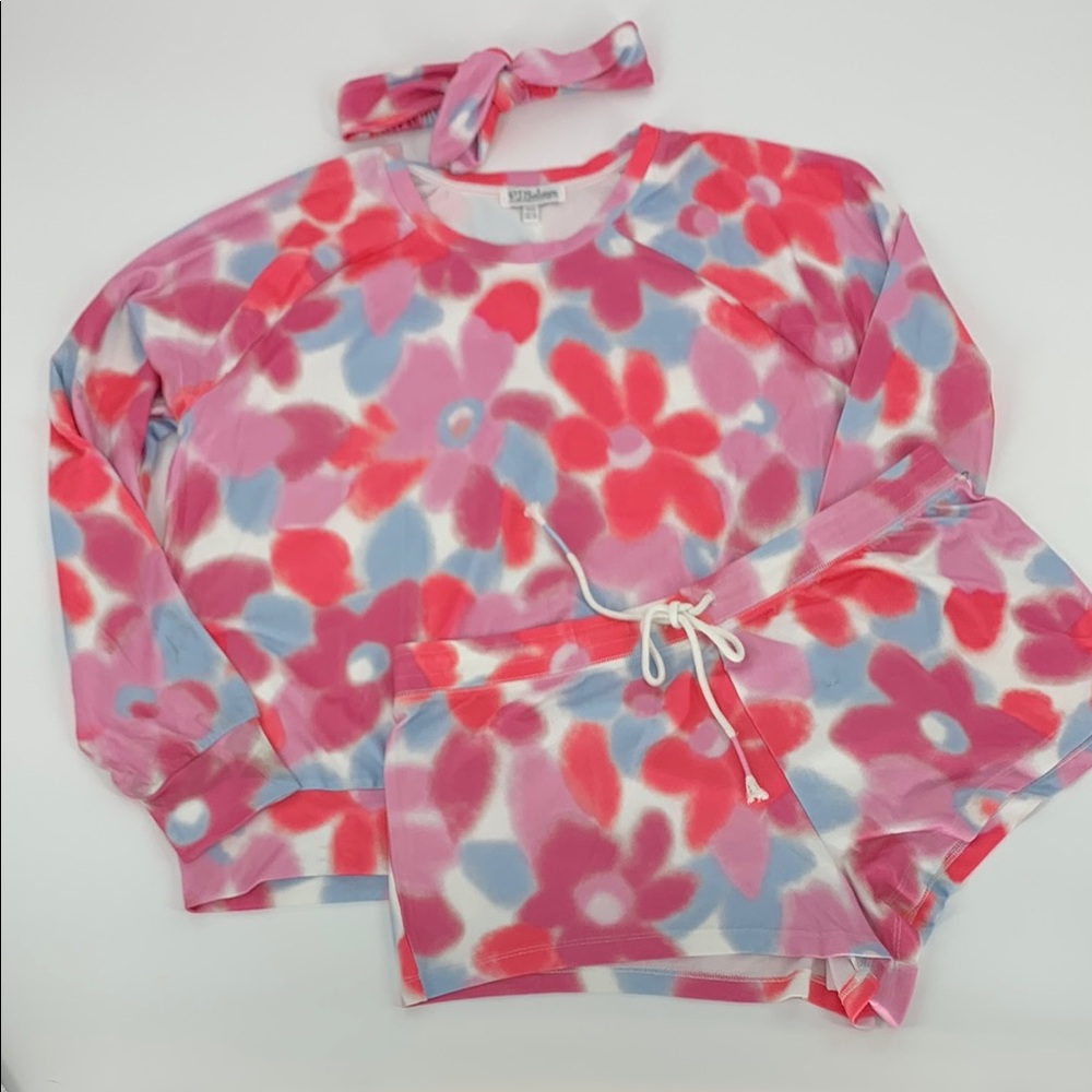 PJ Salvage Pink and Blue Pajama Set with Cozy Knit Fabric